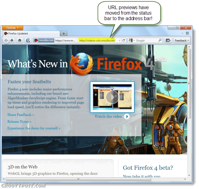posnetek zaslona beta firefox 4