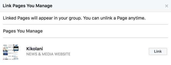 Povežite svojo Facebook stran s svojo skupino.