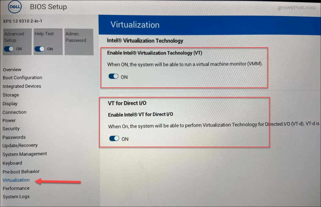 BIOS omogoči virtualizacijo