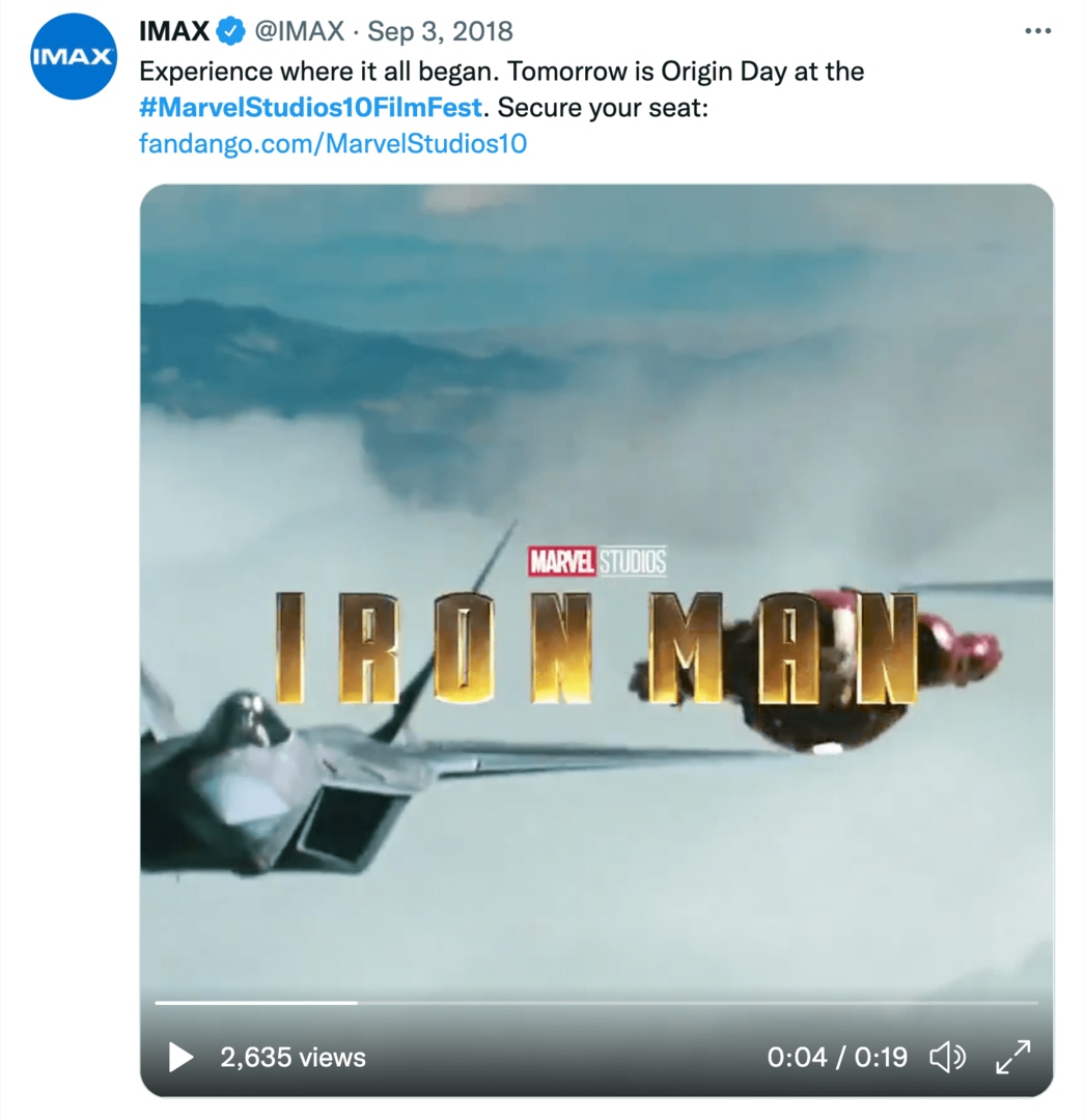 slika IMAX tvita o 10-letnem filmskem festivalu Marvel Studios