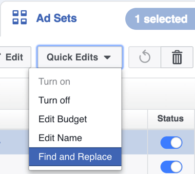 V programu Power Editor kliknite Quick Edits in v spustnem meniju izberite Find and Replace.