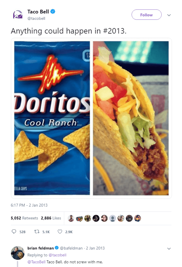 Prvotni tweet za Doritos Locos Taco.