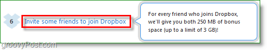 Zaslon zaslona Dropbox - zaznajte prostor s povabilom prijateljev