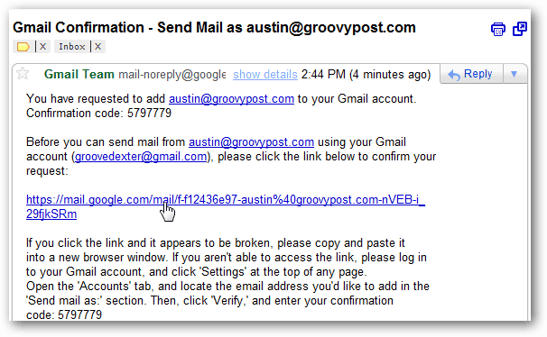 gmail prejeto - potrditveno e-poštno sporočilo