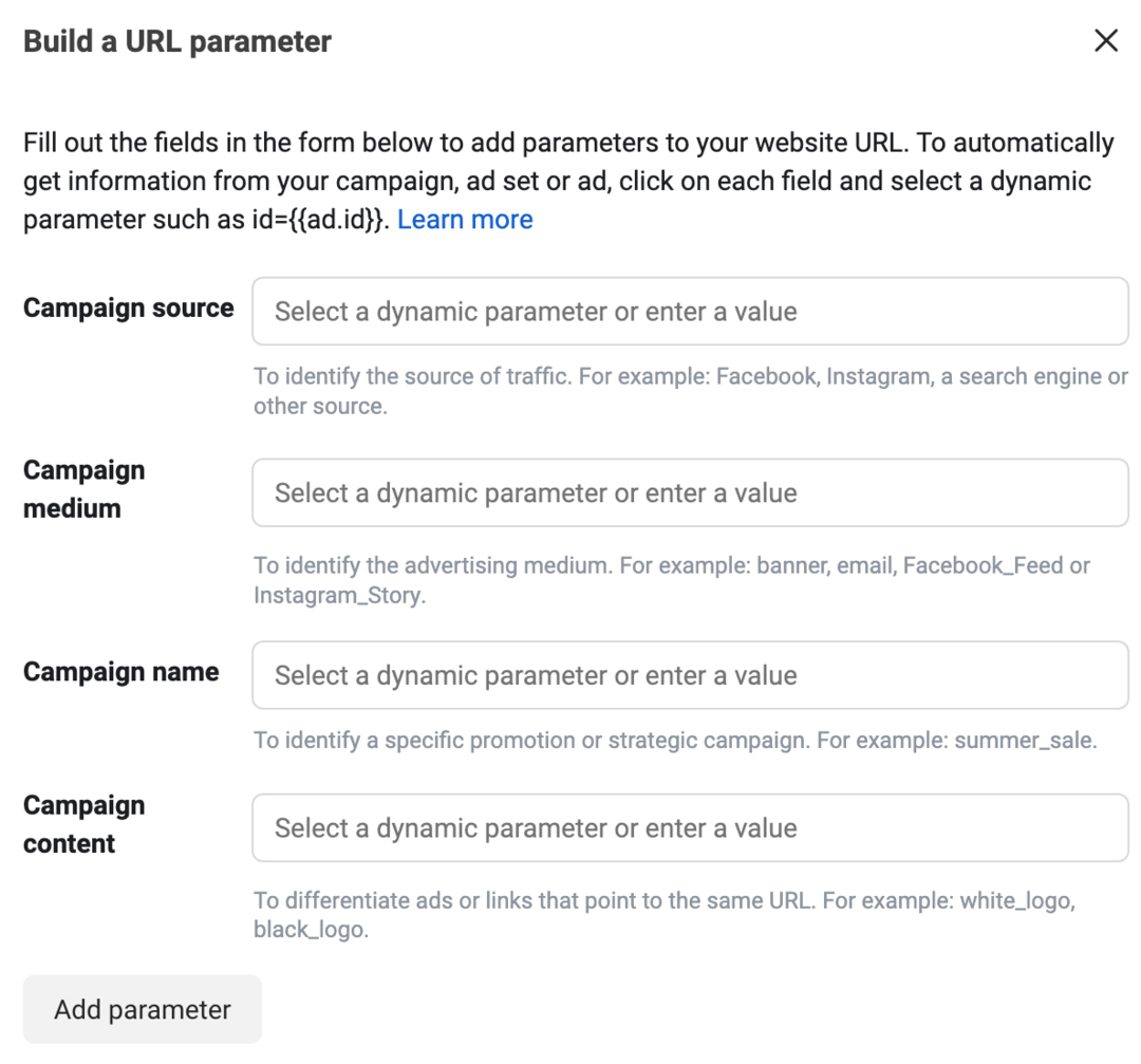 slika polja Zgradite parameter URL-ja v upravitelju oglasov
