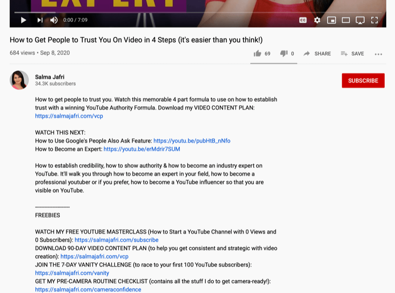 posnetek zaslona opomb o opisu videoposnetka YouTube z več povezavami za druge videoposnetke YouTube ali brezplačne prenose