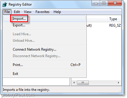 uvoz registra v operacijskem sistemu Windows 7 in Vista