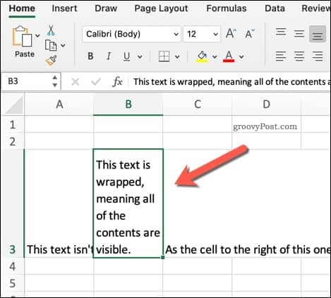 Primer zavitega besedila v Excelu