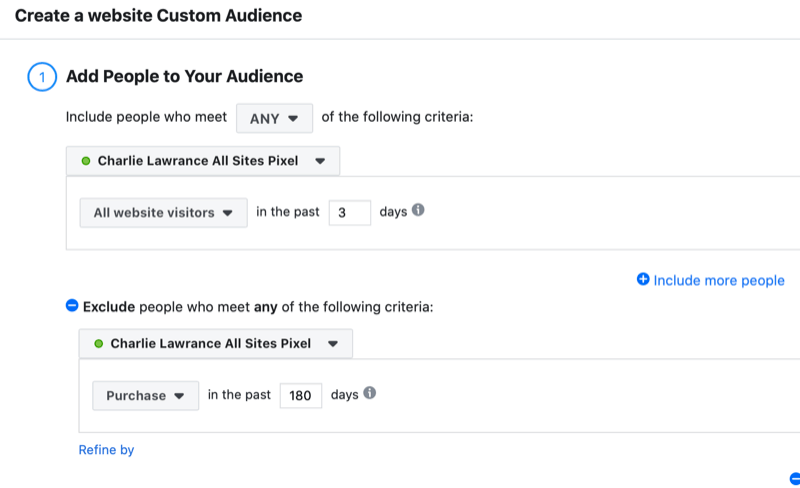 Nastavitev občinstva po meri na spletnem mestu Facebook za opomnik