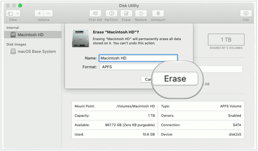 Zbrišite disk Mac