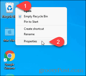 Pridobite lastnosti koša z ikono na namizju v sistemu Windows 11