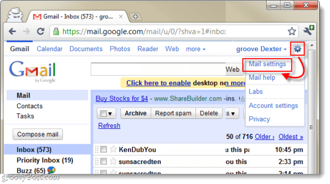 odprite nastavitve za gmail pošto