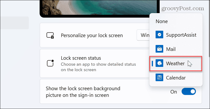 Vreme na zaklenjenem zaslonu sistema Windows 11