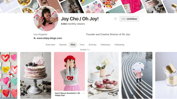 Nasveti za izboljšanje dosega Pinterest, primer 6, primer zatičev Joy Cho Pinterest