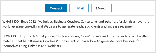 Profil Johna Nemoa na LinkedIn-u ugotavlja, kaj počne in kako to počne.