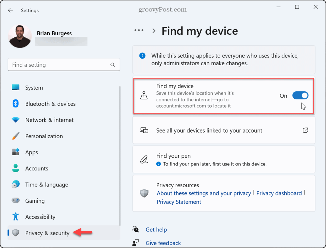 Kako omogočiti Find My Device v sistemu Windows 11