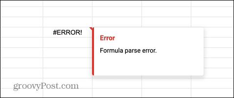 napaka pri razčlenjevanju formule google sheets