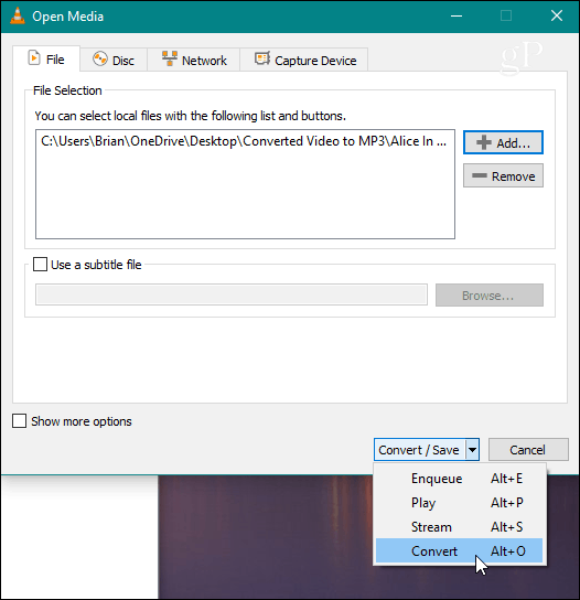  VLC izberite File Pretvori