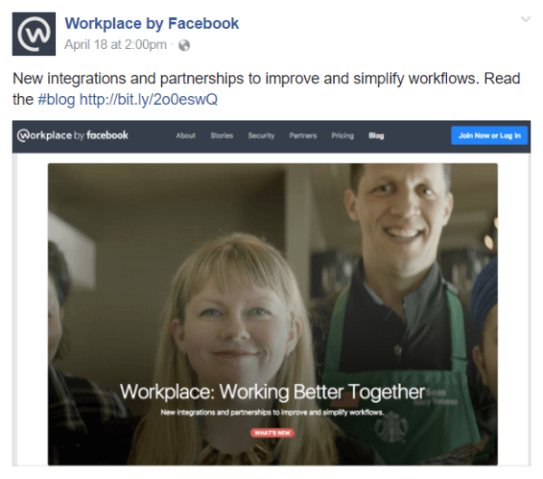 Facebook je v okviru svojega delovnega orodja za komunikacijo na delovnem mestu Facebook napovedal več novih integracij in partnerstev.