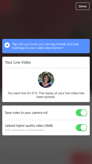 facebook profil v živo video možnost za shranjevanje videa