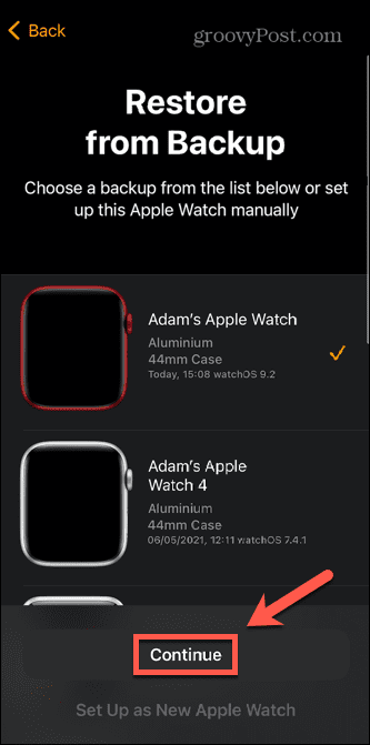 apple watch izberite varnostno kopijo