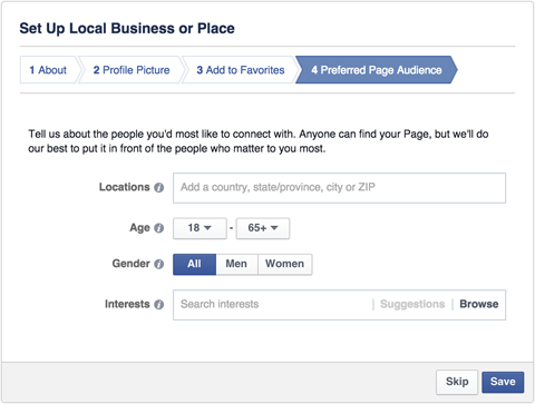facebook lokalna poslovna stran prednostna publika