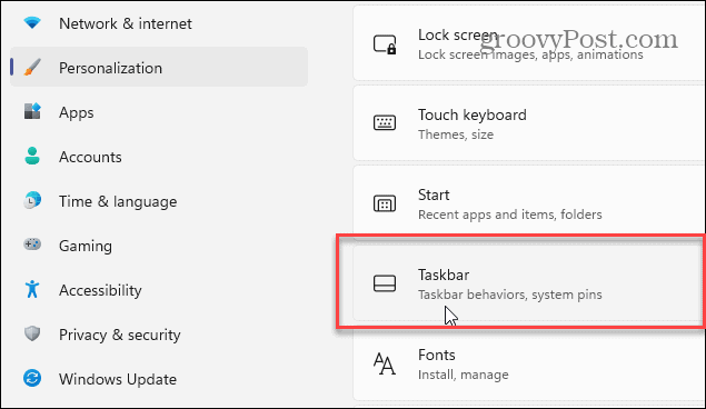 Nastavitve opravilne vrstice Windows 11