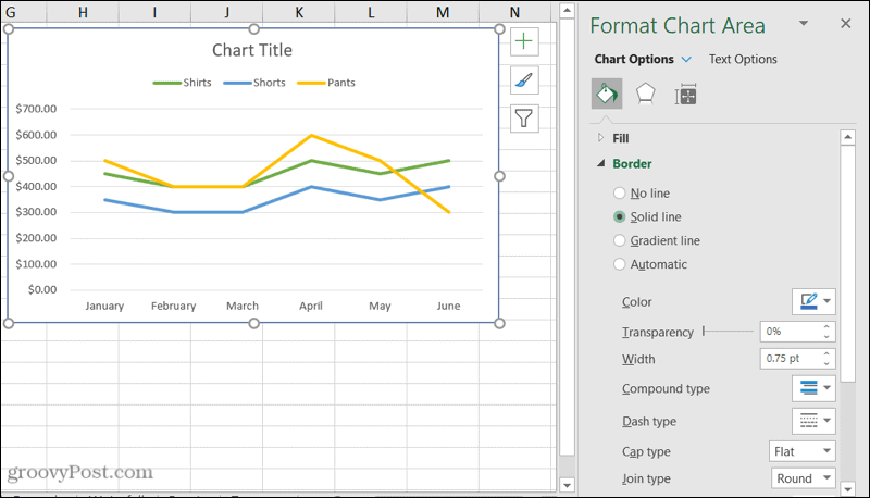 Oblikujte stransko vrstico grafikona v Excelu