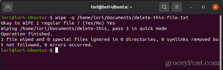 Varno izbrišite datoteko z brisanjem s hitrim načinom v Linuxu