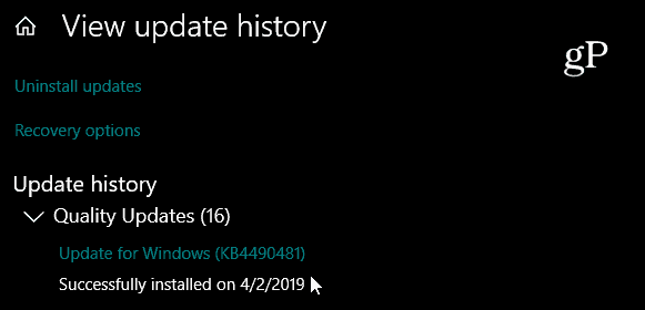 Zbirna posodobitev sistema Windows 10 KB4490481