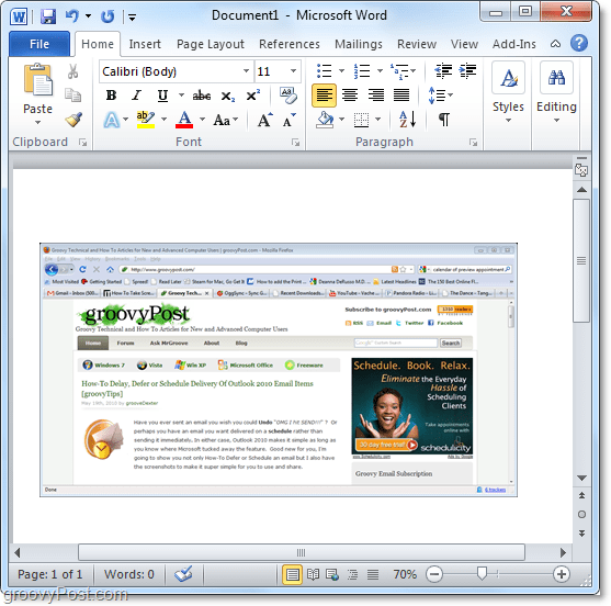 z uporabo razpoložljivega okna za posnetek zaslona v Officeu 2010
