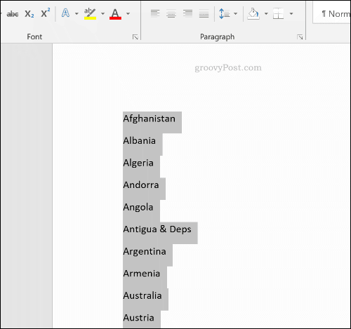 Razvrščen seznam v programu Microsoft Word