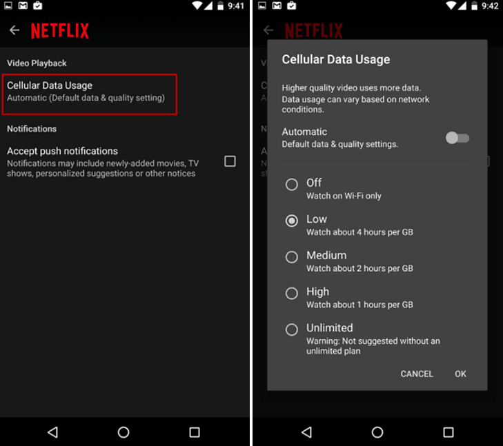 Omejite uporabo podatkov Netflix na Android ali iPhone, da se izognete nadomestnim pristojbinam