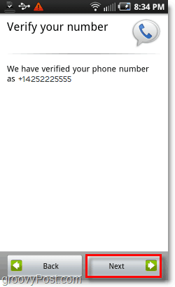 Google Voice v Android Mobile Config Verify Number
