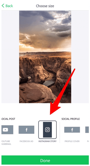Za velikost slike izberite Instagram Story.