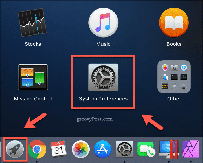 Nastavitve sistemskih nastavitev z izstrelitvene plošče na macOS-u