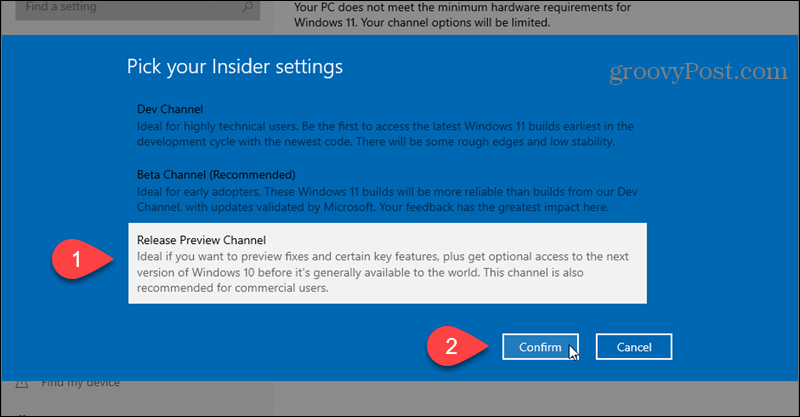 Izberite kanal za predogled izdaje za program Windows Insider