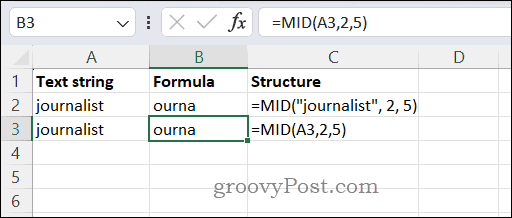 Uporaba funkcije MID v Excelu