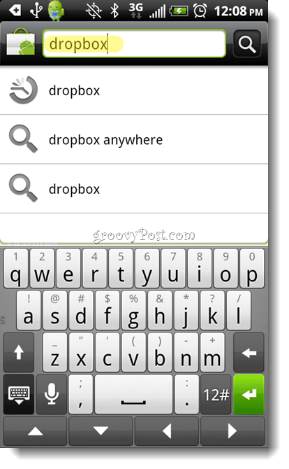 Aplikacija za iskanje Android Dropbox