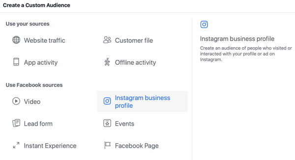 Kako strateško razvijati svoj Instagram po 3. koraku, izberite izvorno možnost Instagram poslovnega profila