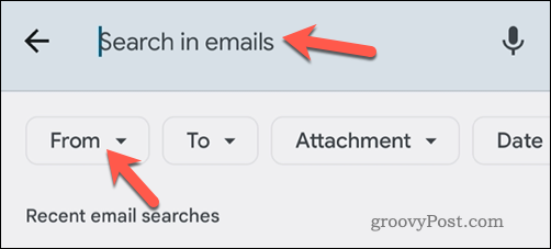 Iskanje e-pošte Gmail po e-pošti v mobilni aplikaciji