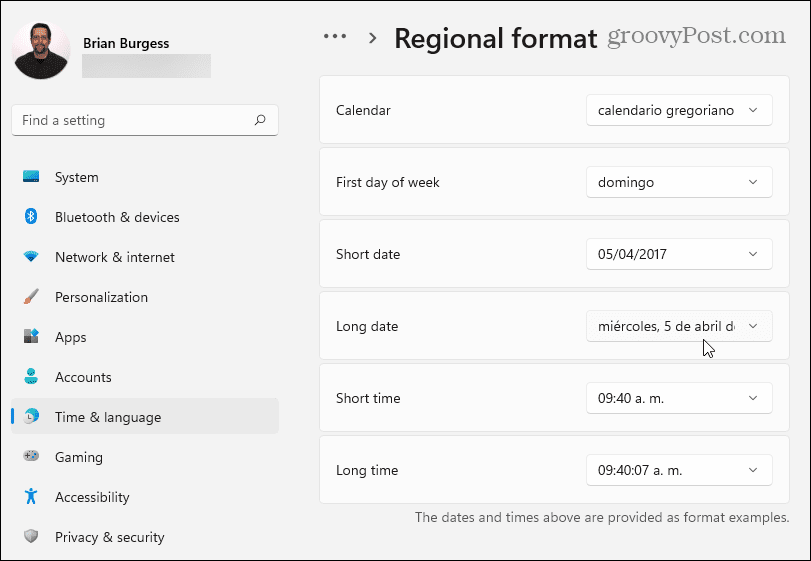 Ročni regionalni format Windows 11