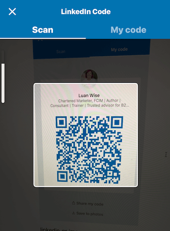 Zaslon kode v mobilni aplikaciji LinkedIn