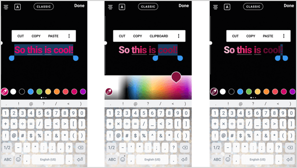 Ustvarite gradientne barve besedila tako, da poudarite besedilo in povlečete skozi barvni spekter.