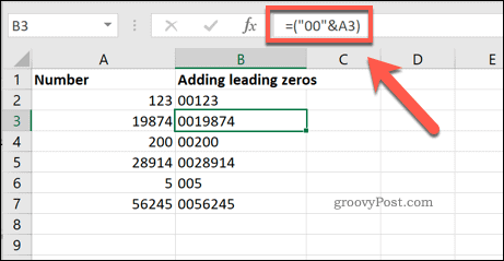 Dodajanje nastavljenega števila vodilnih ničel v celice Excel