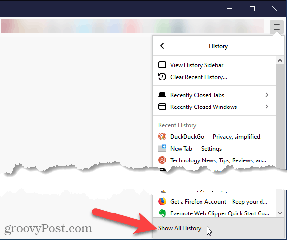 Izberite Prikaži vso zgodovino v Firefoxu