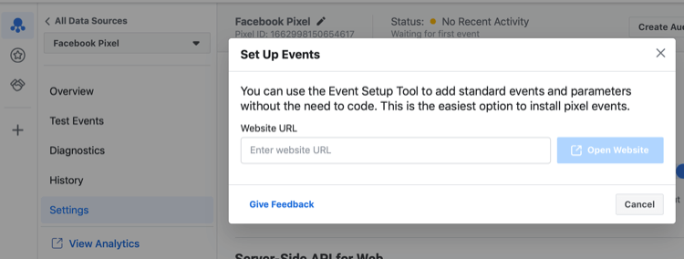 Facebook orodje za nastavitev dogodkov
