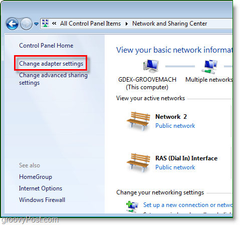 spremenite nastavitve omrežnega adapterja v operacijskem sistemu Windows 7