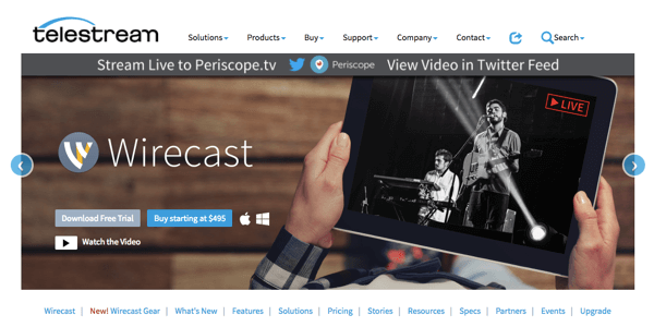 Wirecast vam omogoča oddajanje na Facebook Live, Periscope in YouTube.