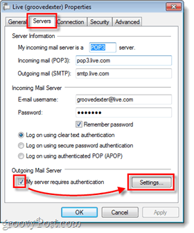 Windows živi poštni strežnik in nastavitve za odhodno pošto